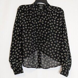 OPPA! Black/White Sheer Chiffon Long Sleeve Short Blouse; Open Back; Size L